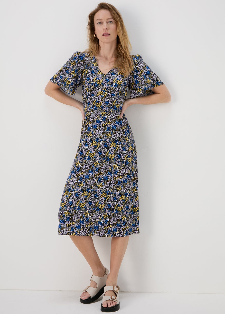 Multicolour Ditsy Viscose Midi Dress