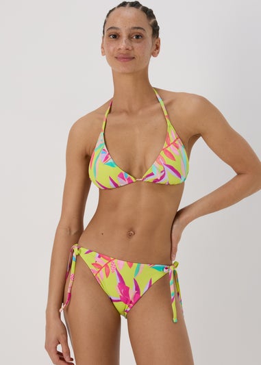 Multicolour Leaf Print Triangle Bikini Top