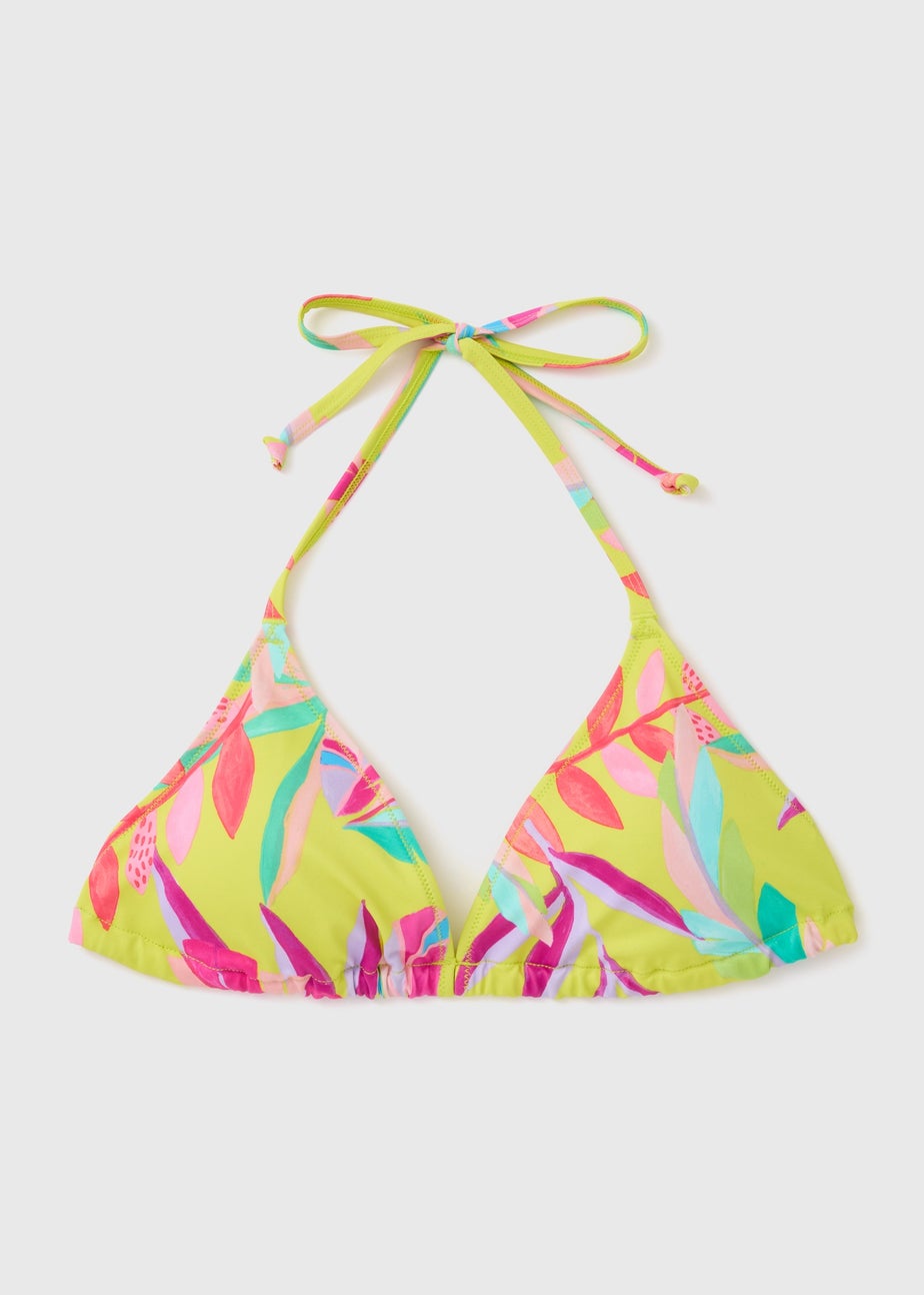 Multicolour Leaf Print Triangle Bikini Top