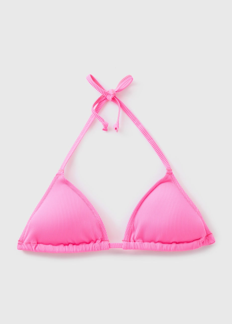 Pink Textured Triangle Bikini Top