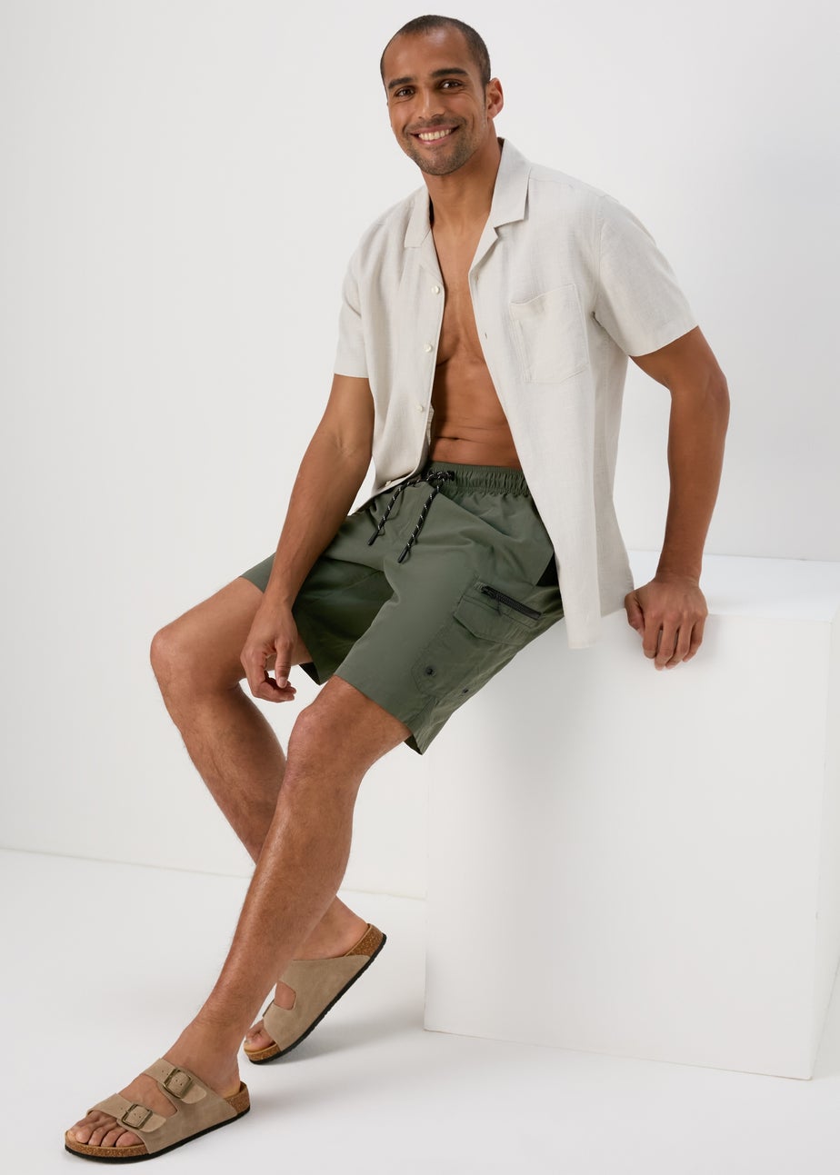 Khaki Cargo Swim Shorts