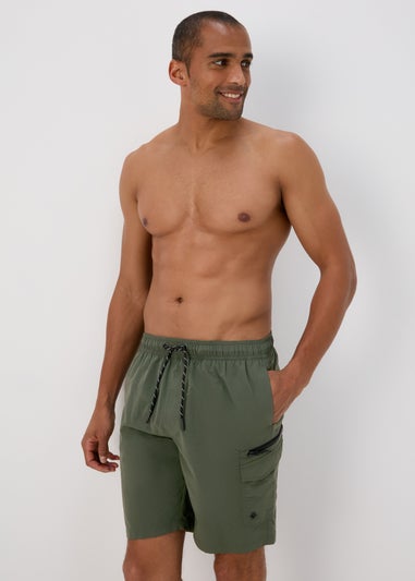 Khaki Cargo Swim Shorts