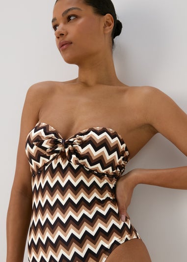 Mocha Tie Front Chevron Swimsuit