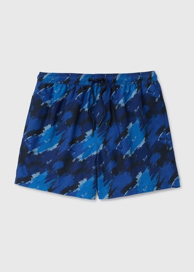 Blue Camo Print Swim Shorts