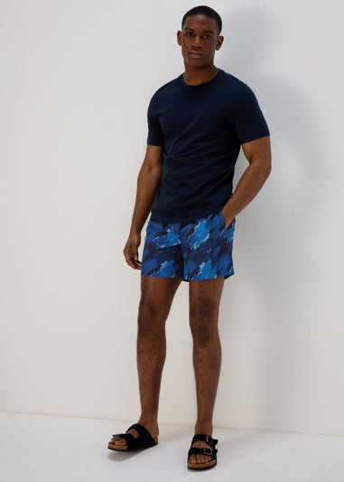 Blue Camo Print Swim Shorts
