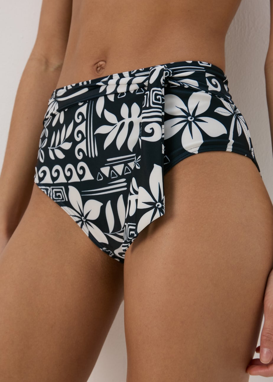 Black & Cream Tile Print High Waisted Bikini Briefs