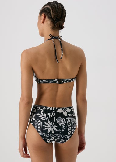 Black & Cream Tile Print High Waisted Bikini Briefs