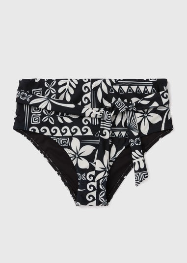 Black & Cream Tile Print High Waisted Bikini Briefs