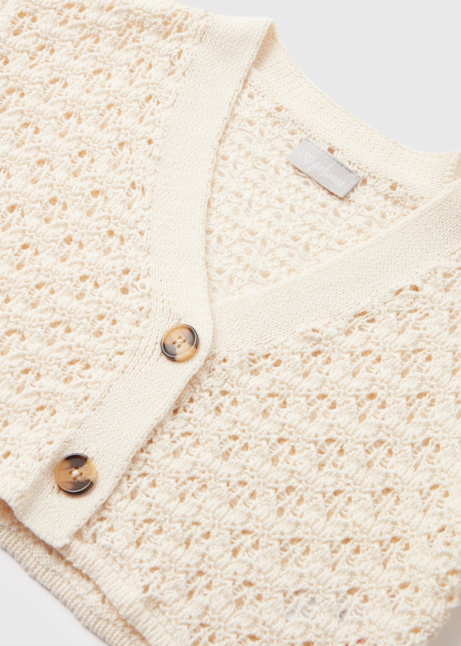 Girls Cream Spring Crochet Cardigan (7-13yrs)