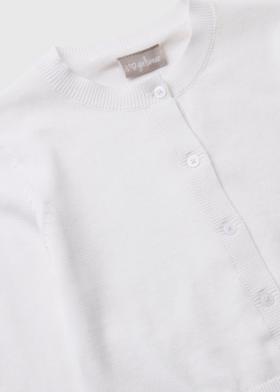 Girls White Round Neck Cardigan (7-13yrs)
