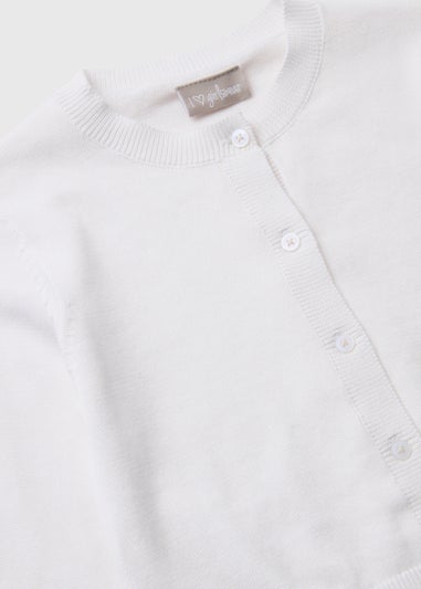 Girls White Round Neck Cardigan (7-13yrs)
