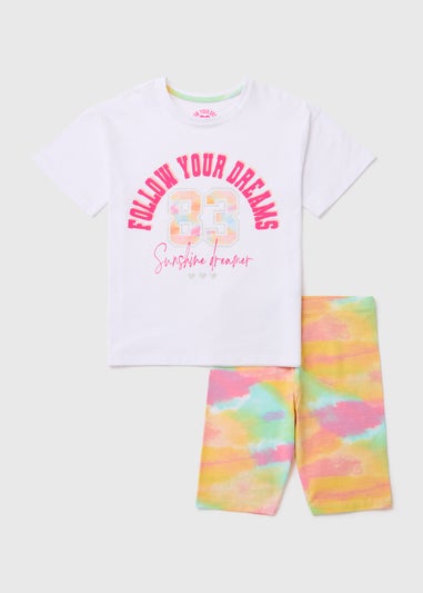 Girls Pink Ombre Collegiate Pyjama Shorts Set (4-12yrs)