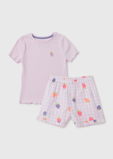 Girls Lilac Floral Checked Shorts Pyjama Set (4-13yrs)