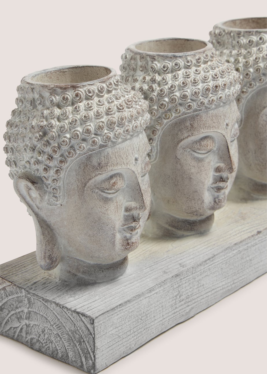 Grey Buddah Trio Head Candle Holder (41x31x39cm)
