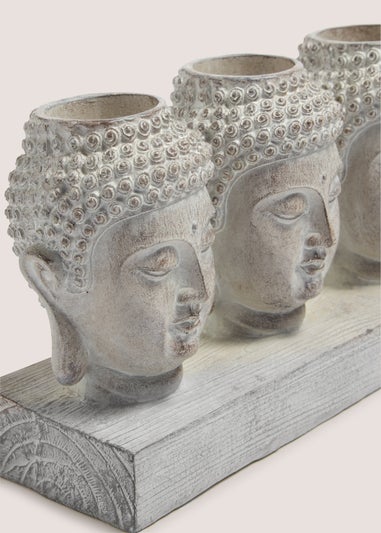 Grey Buddah Trio Head Candle Holder (41x31x39cm)