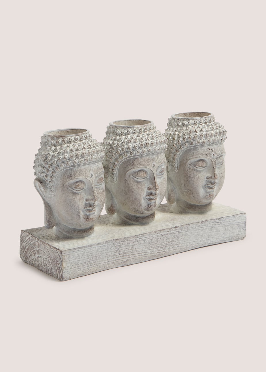 Grey Buddah Trio Head Candle Holder (41x31x39cm)