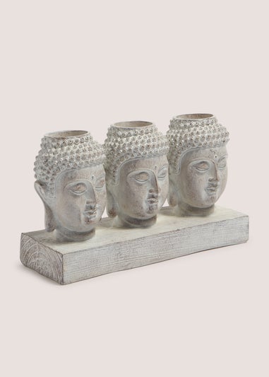 Grey Buddah Trio Head Candle Holder (41x31x39cm)