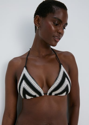 Black & Cream Crochet Bikini Top