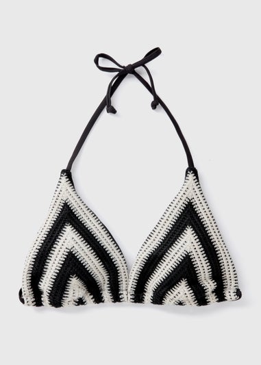 Black & Cream Crochet Bikini Top