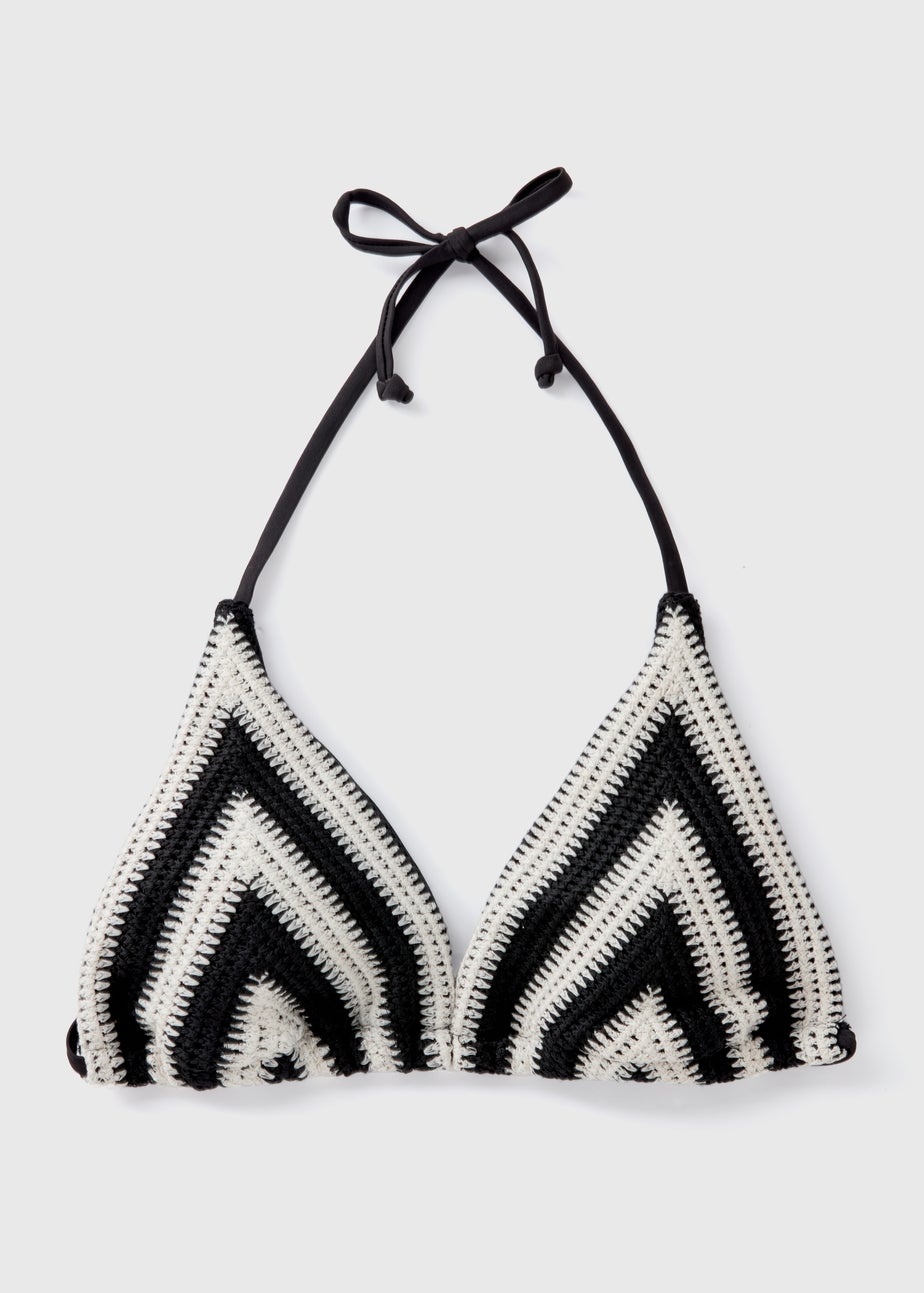 Black & Cream Crochet Bikini Top