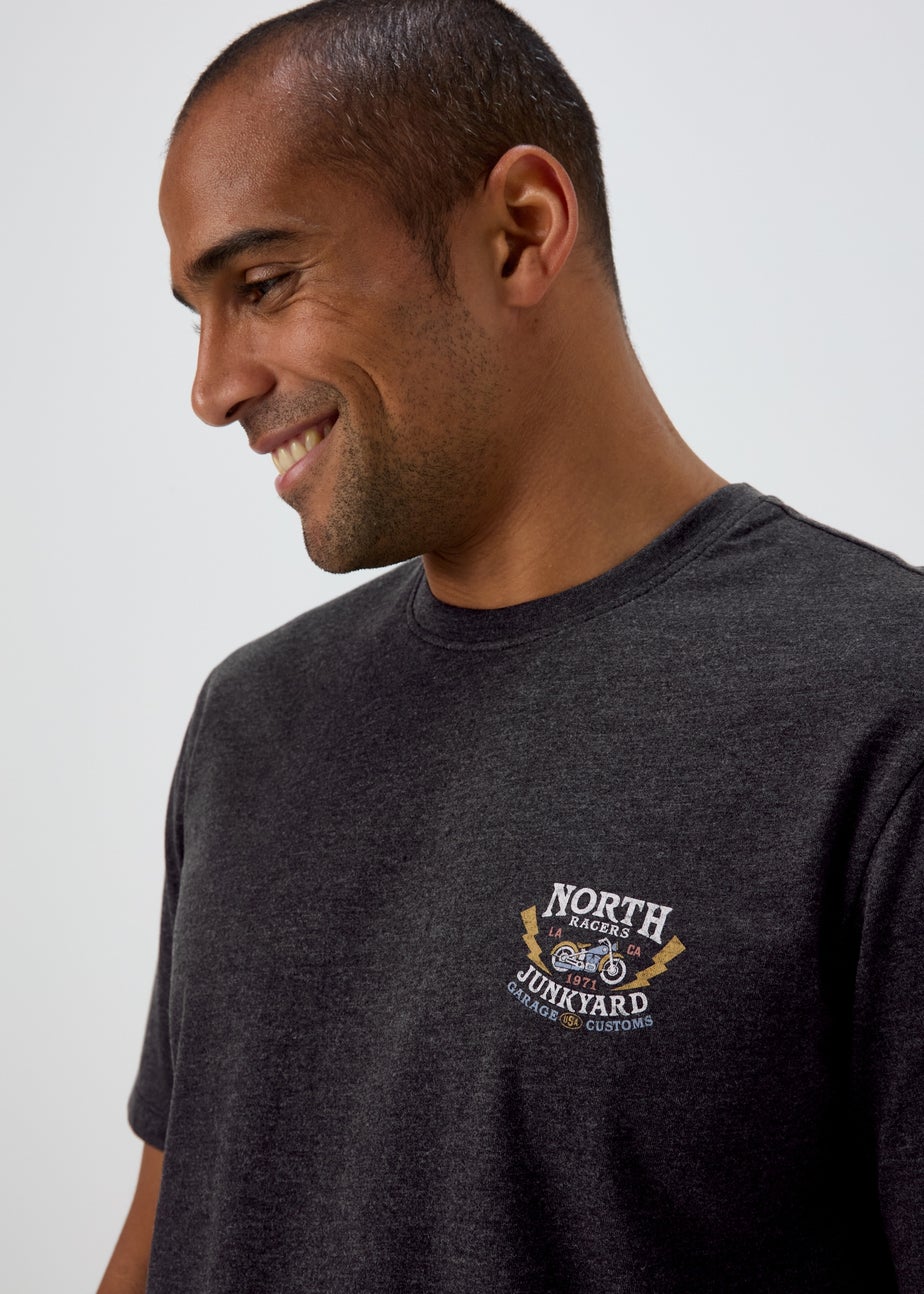 3 Pack Ecru/Tan/Charcoal Motorbike Print T-Shirts