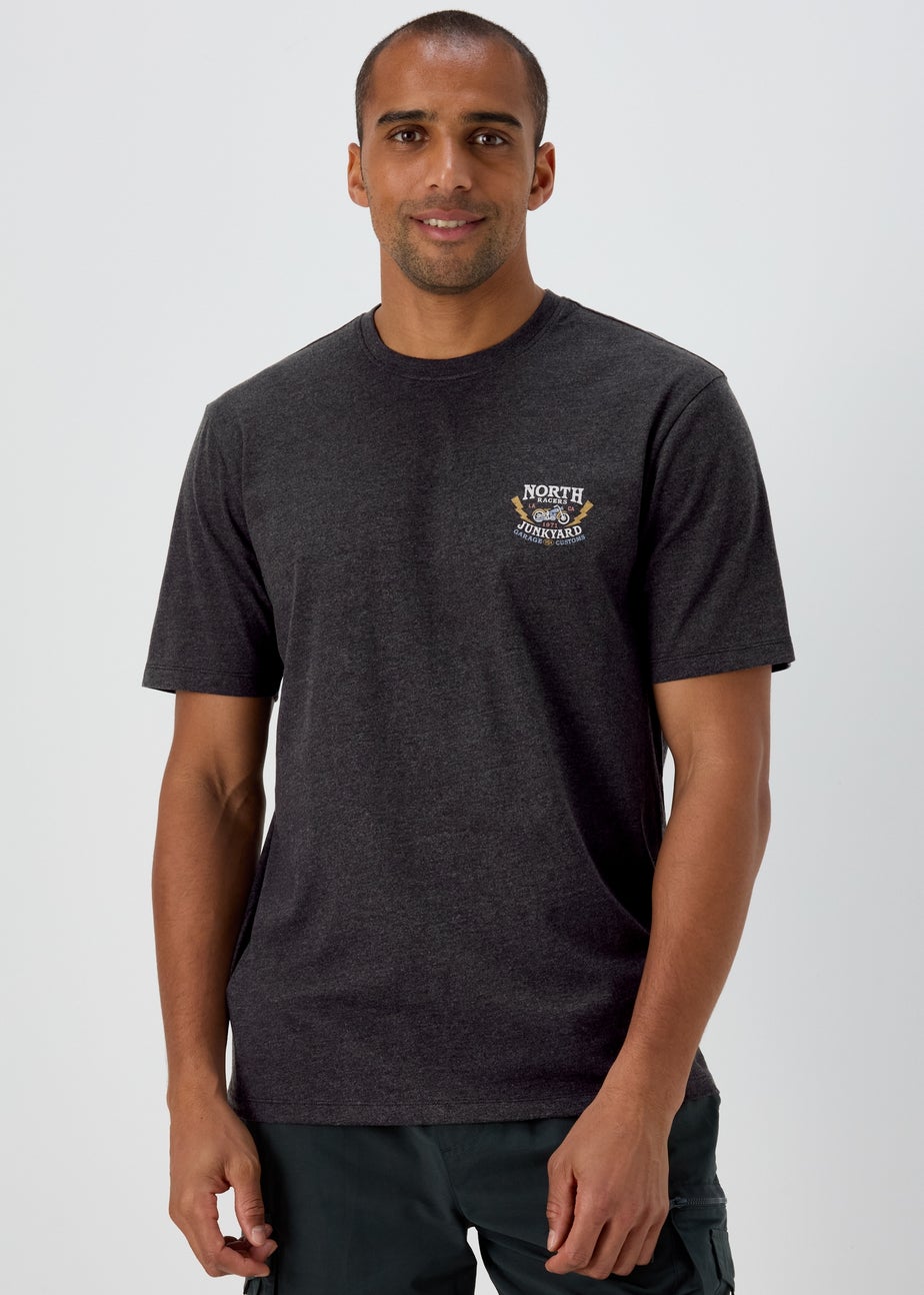 3 Pack Ecru/Tan/Charcoal Motorbike Print T-Shirts