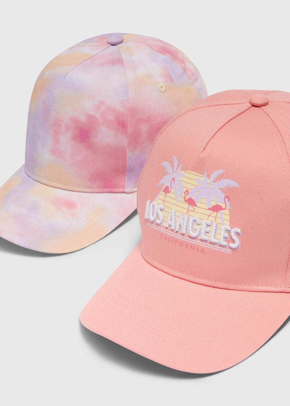 Girls 2 Pack Multicolour Tie Dye Caps (7-13yrs)
