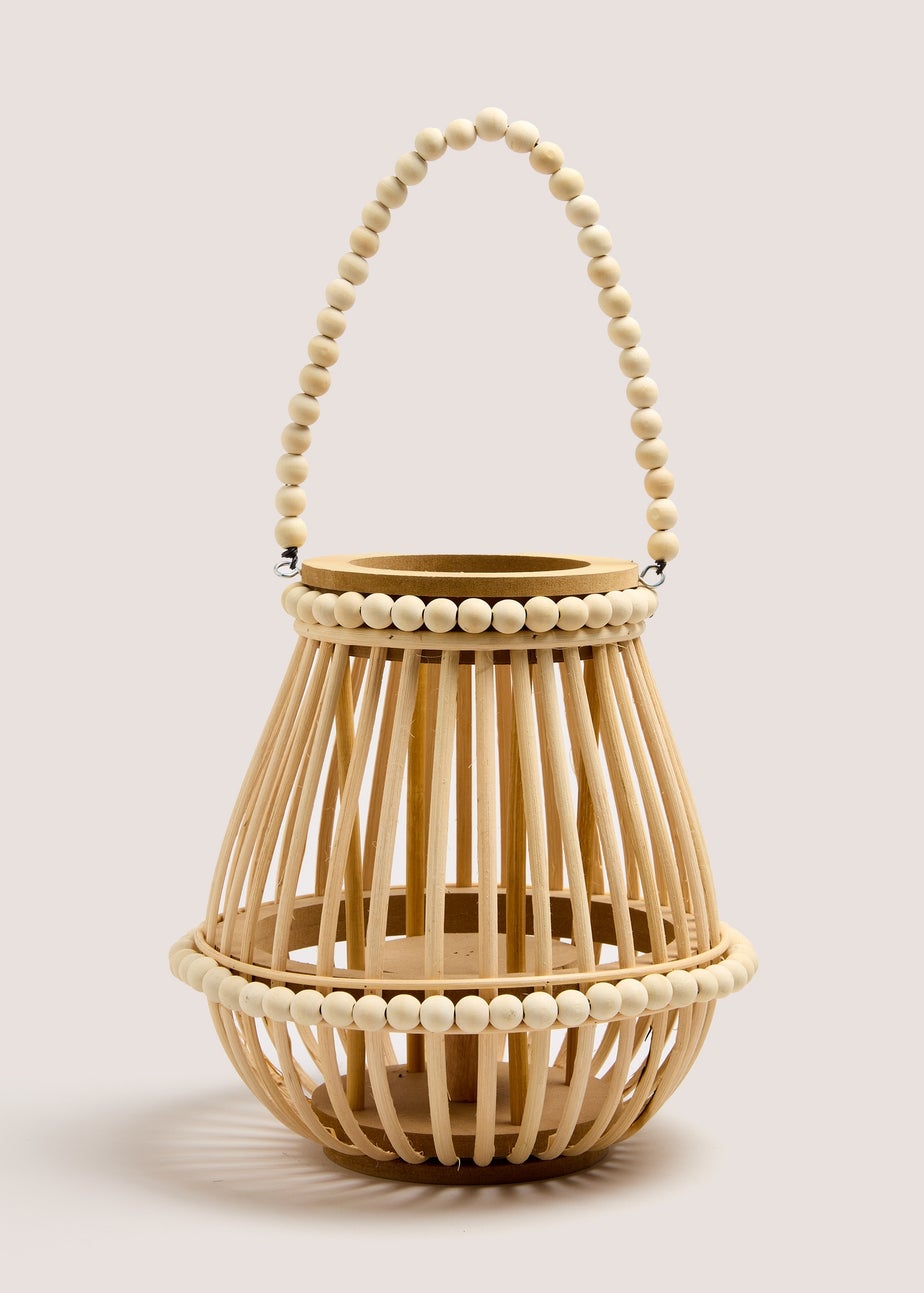 Wood Artisan Beaded Lantern (25.5cm x 25.5cm x 25cm)