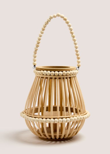 Wood Artisan Beaded Lantern (25.5cm x 25.5cm x 25cm)