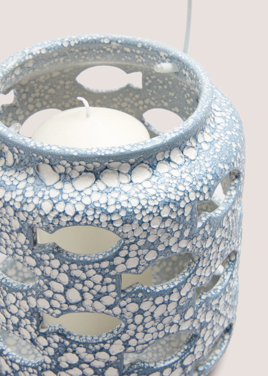 Blue Fish Embroidered Cut Out Lantern (21cm x 19cm x 19cm)