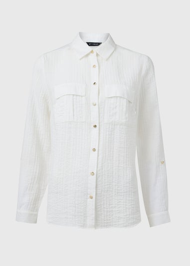 Et Vous White Textured Utility Shirt