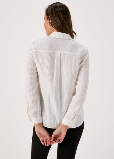 Et Vous White Textured Utility Shirt