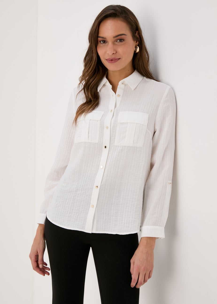 Et Vous White Textured Utility Shirt