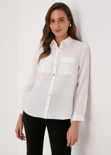 Et Vous White Textured Utility Shirt