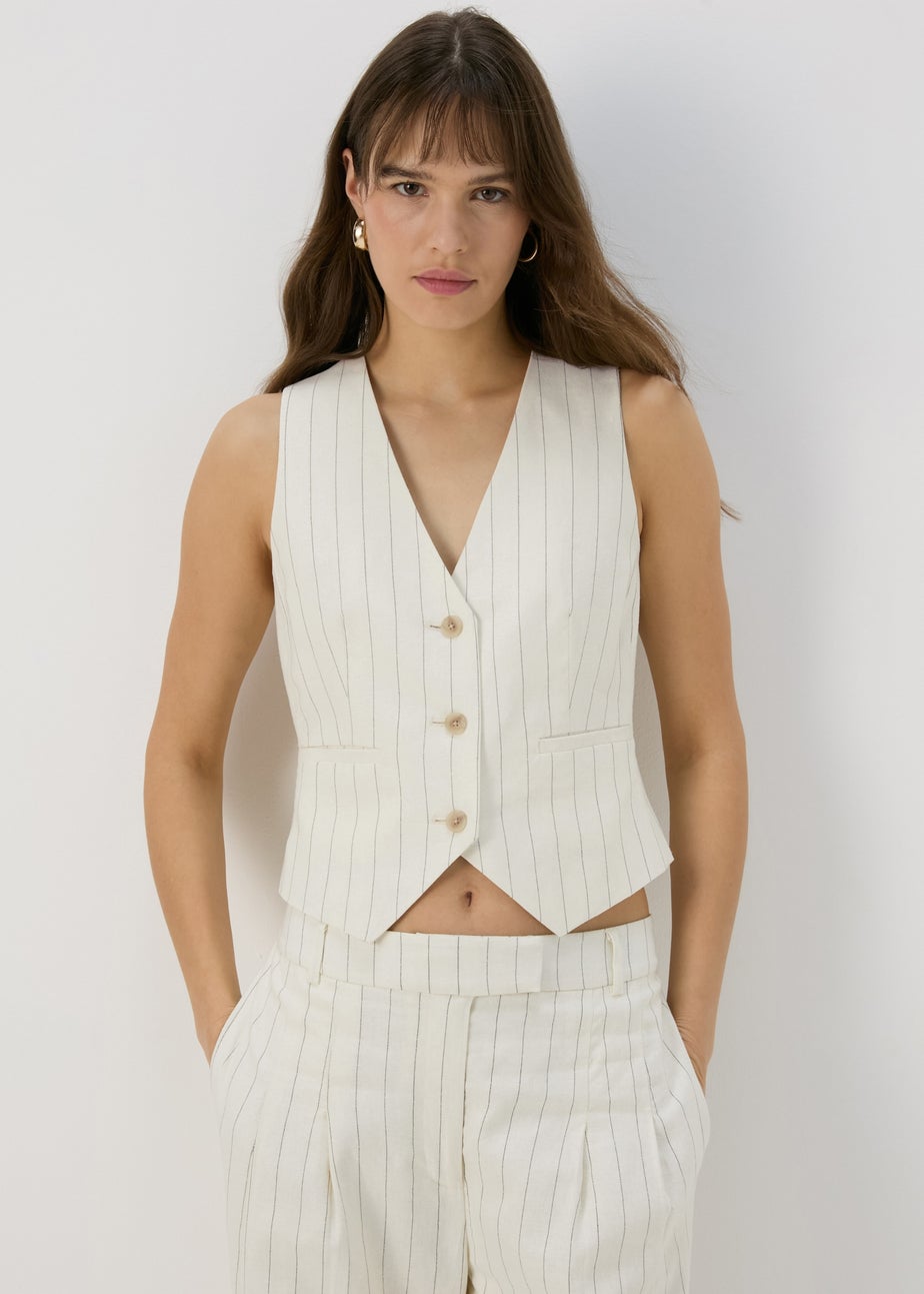 Et Vous Cream Pinstripe Linen Waistcoat