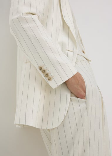 Et Vous Cream Pinstripe Linen Blazer