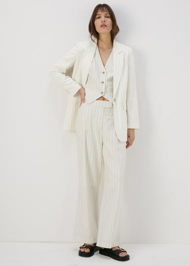 Et Vous Cream Pinstripe Linen Blazer