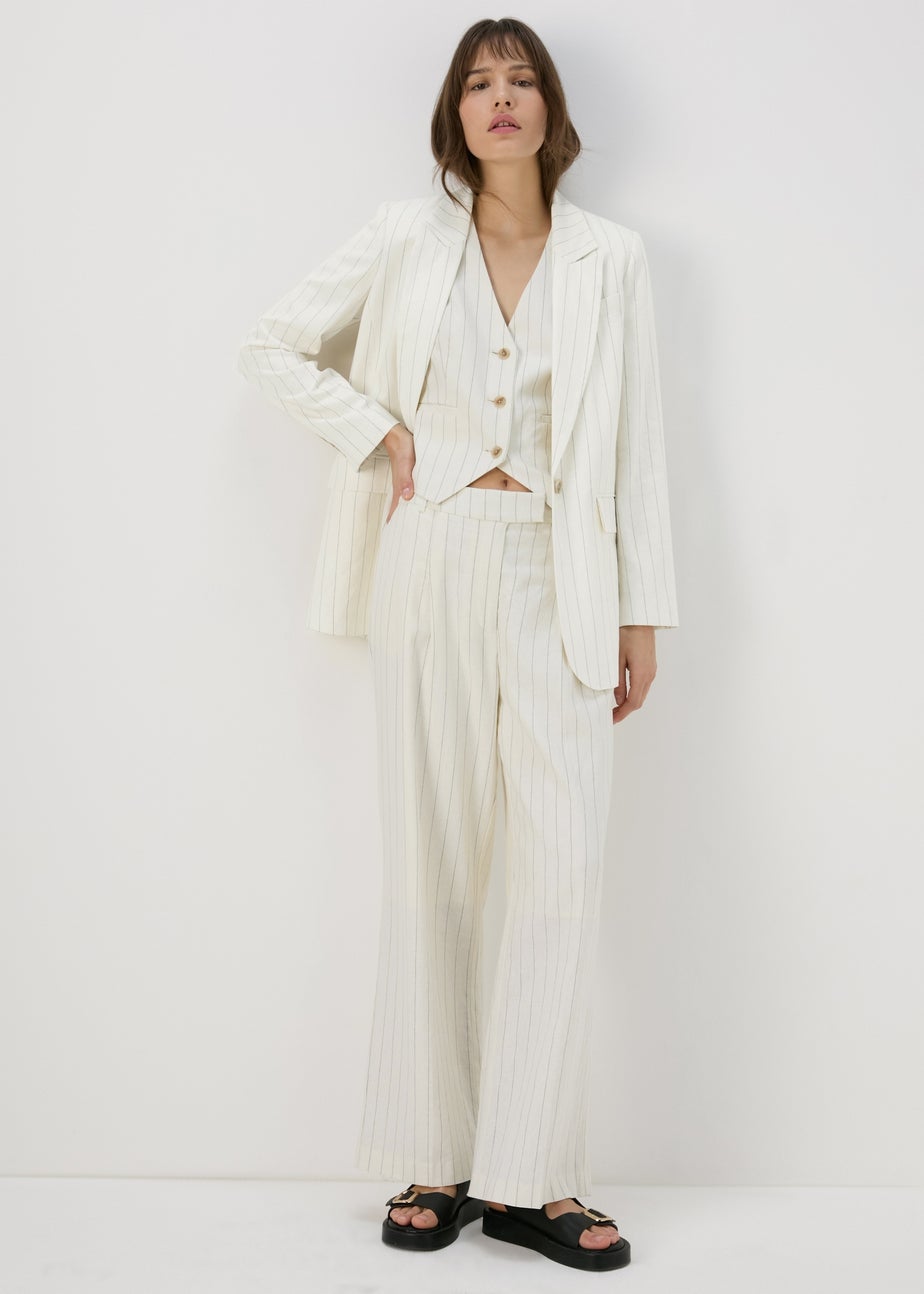 Et Vous Cream Pinstripe Linen Blazer