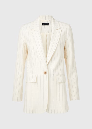 Et Vous Cream Pinstripe Linen Blazer