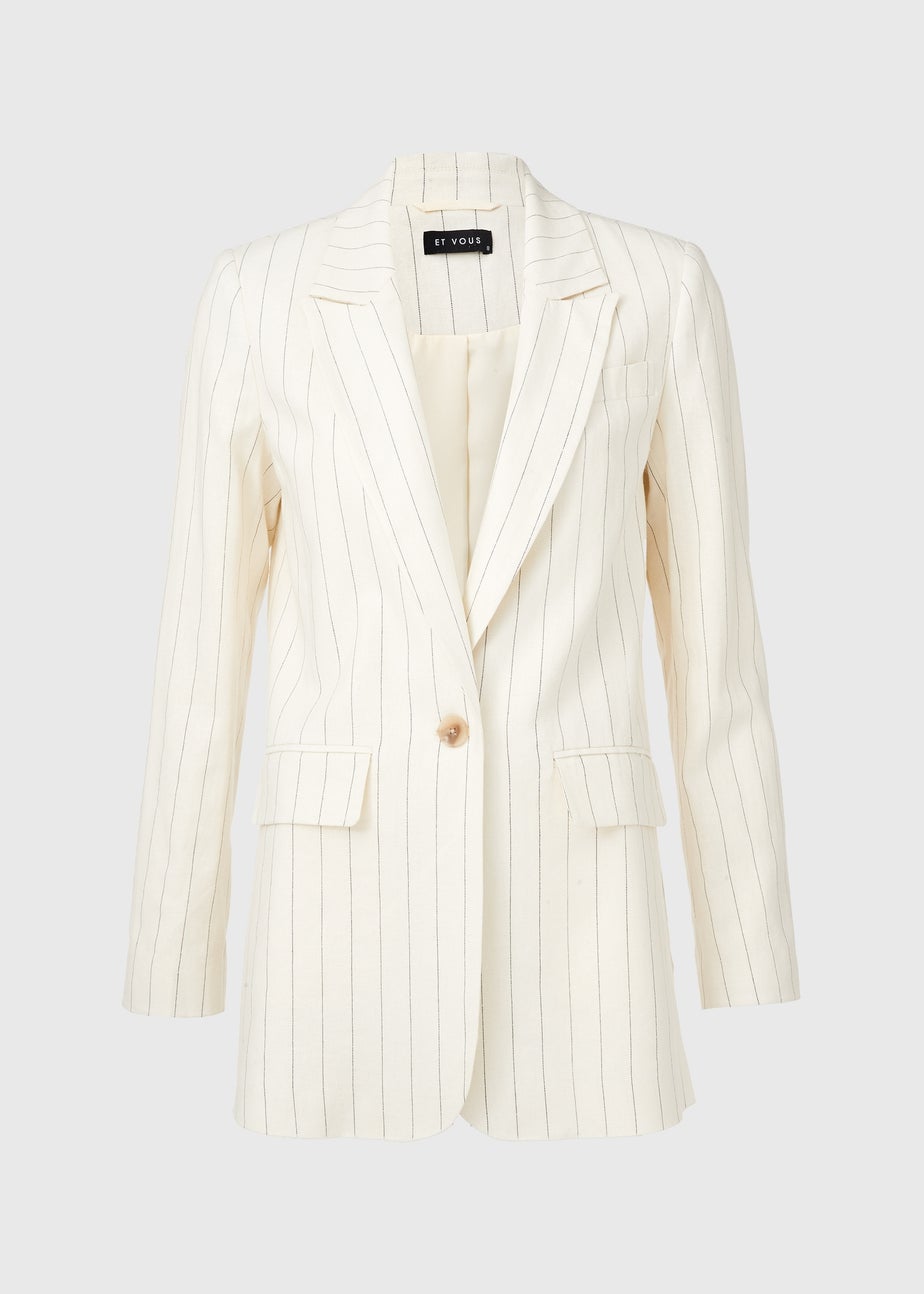 Et Vous Cream Pinstripe Linen Blazer