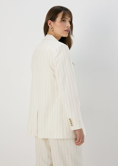 Et Vous Cream Pinstripe Linen Blazer