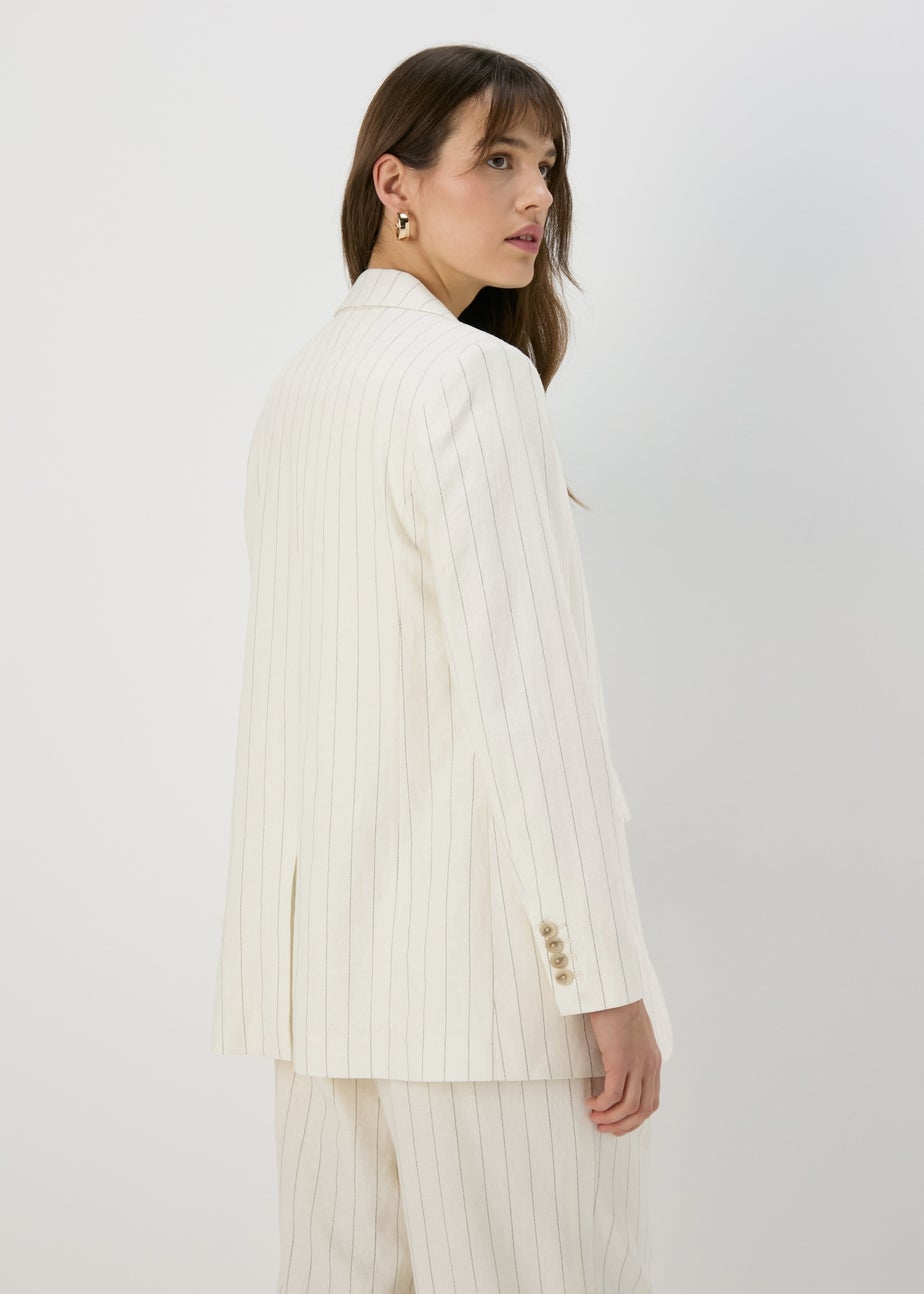 Et Vous Cream Pinstripe Linen Blazer