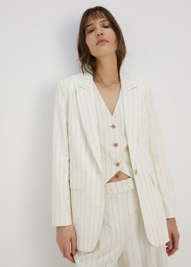 Et Vous Cream Pinstripe Linen Blazer