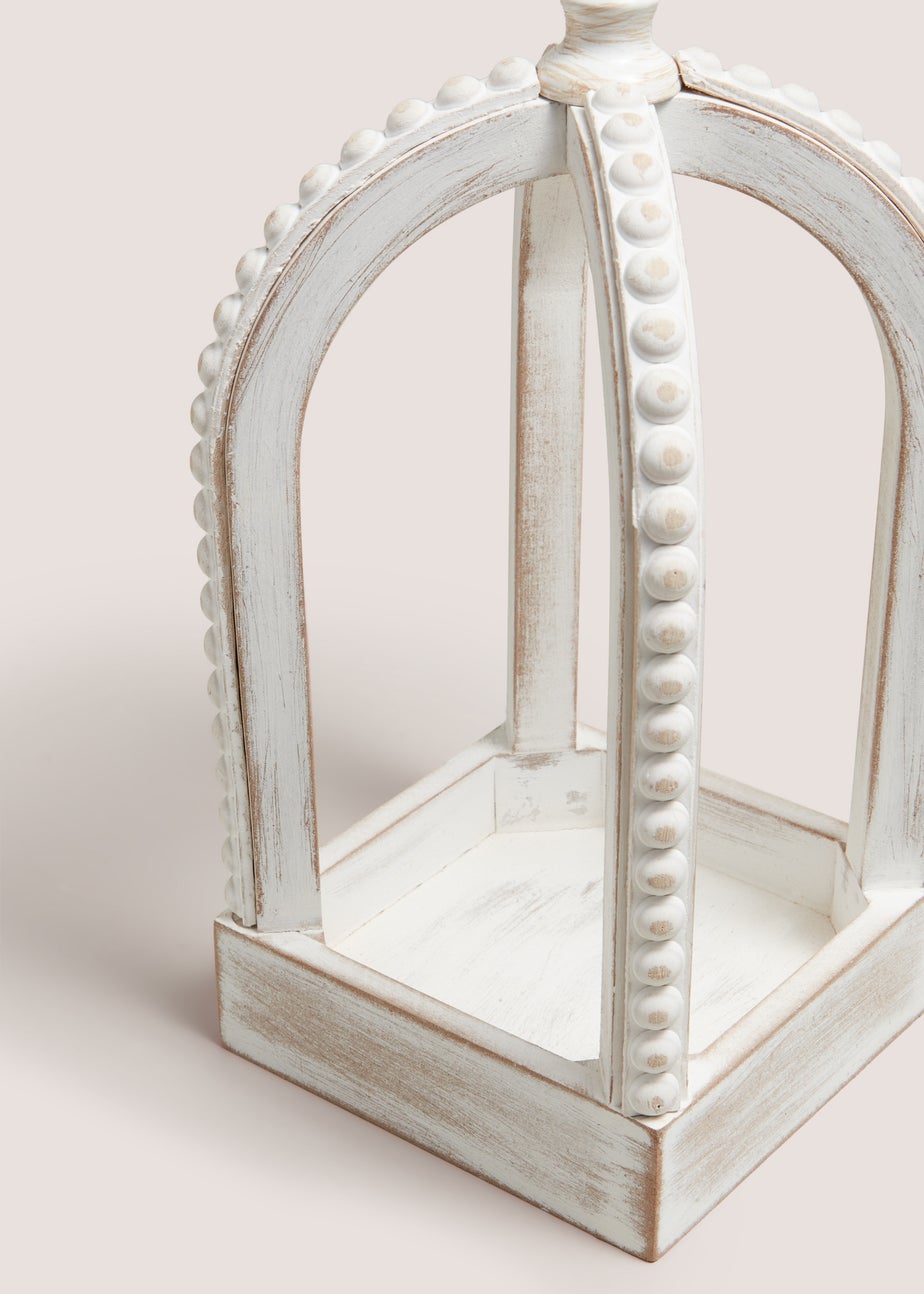 White Oriental Wood Lantern (30.5cm x 14cm x 14cm)