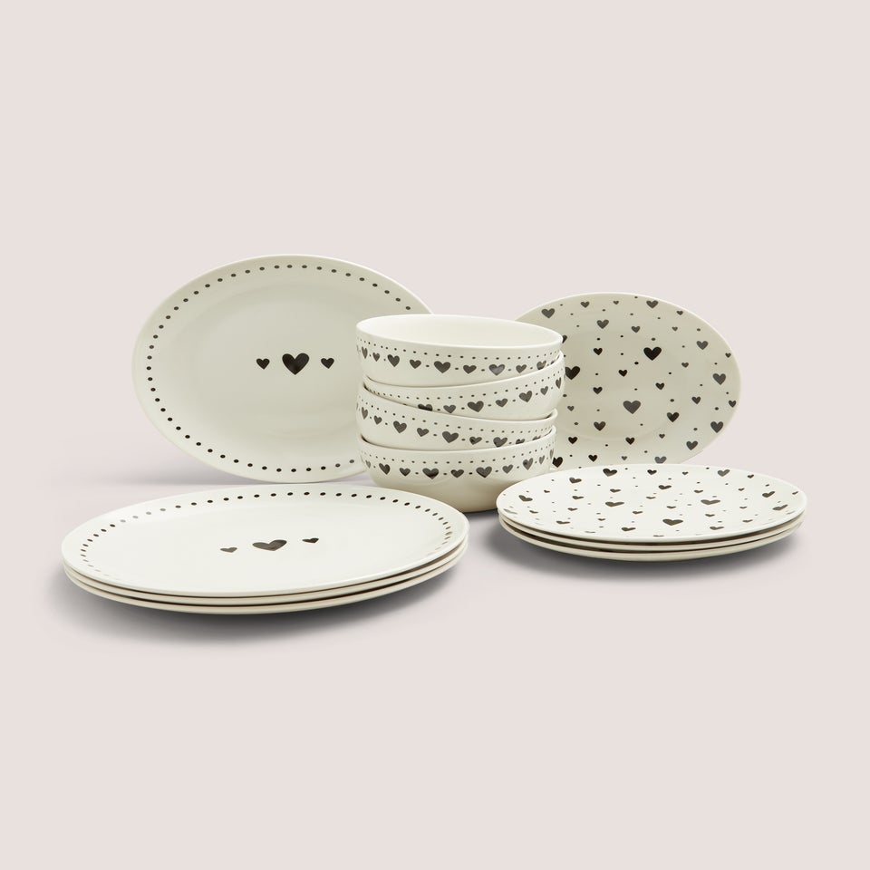12 Piece Heart Dinner Set