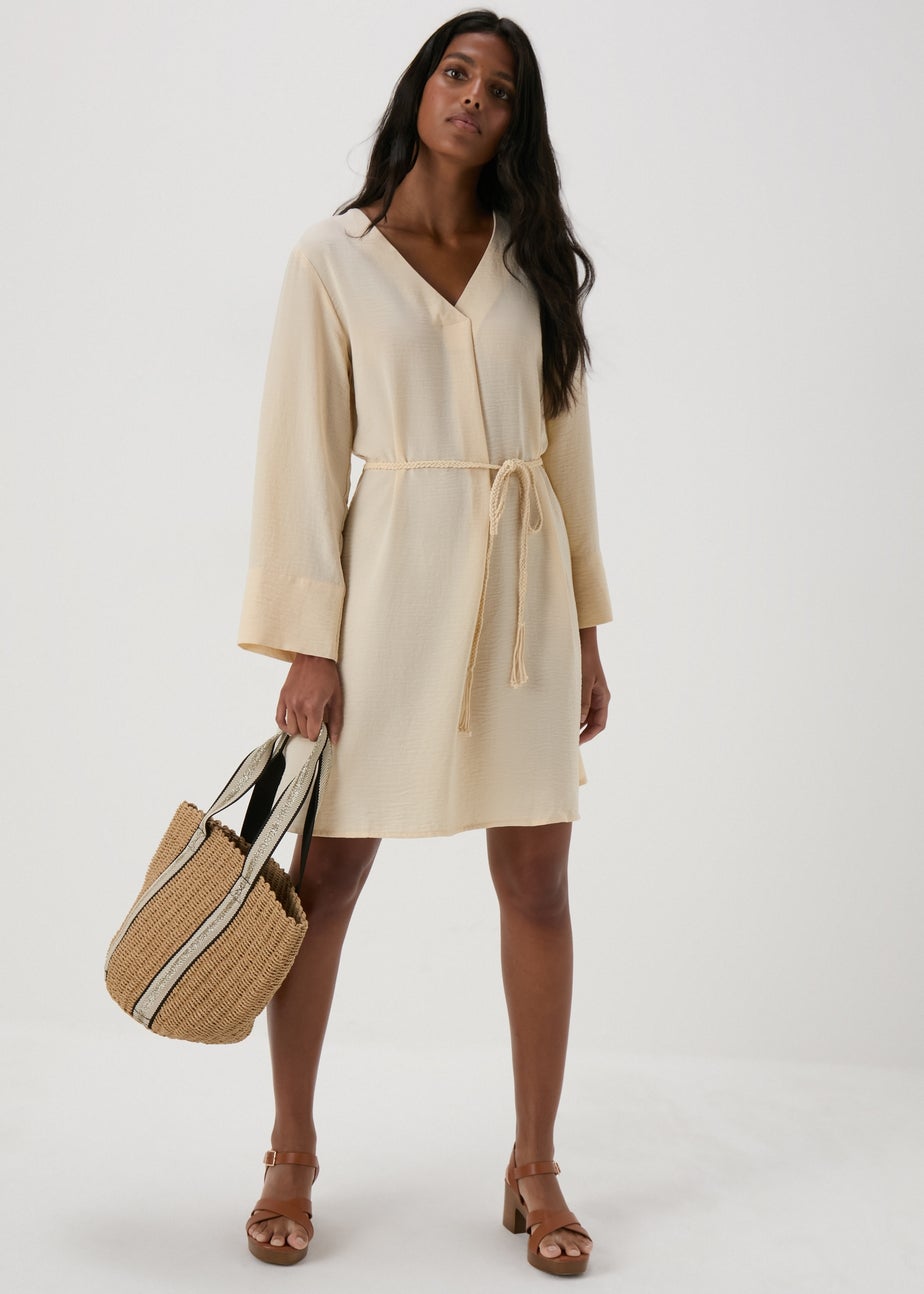 JDY Cream V Neck Belt Dress