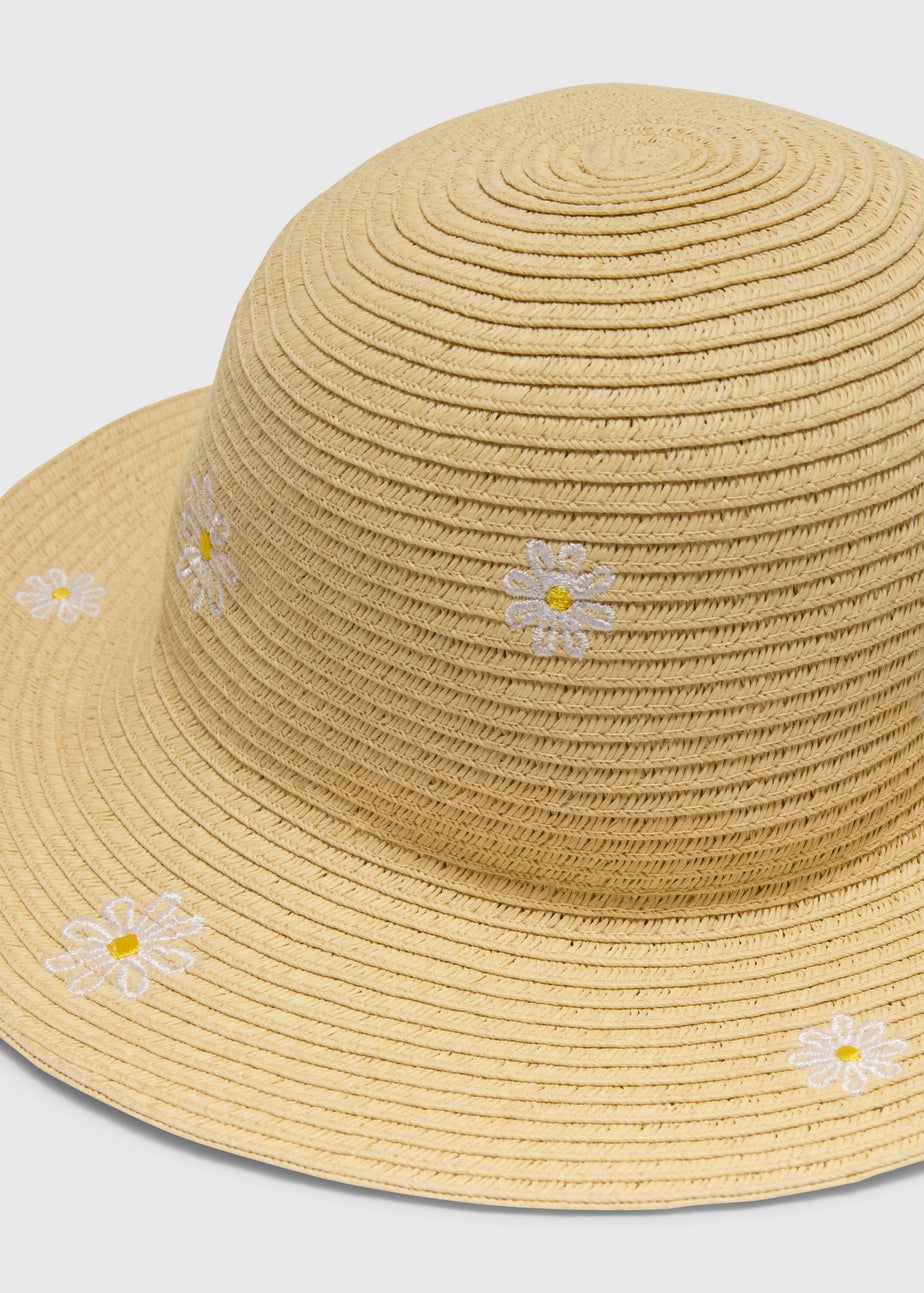 Kids Beige Daisy Straw Sunhat (3-6yrs)