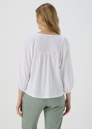 Papaya White Ladder Detail 3/4 Sleeve Top