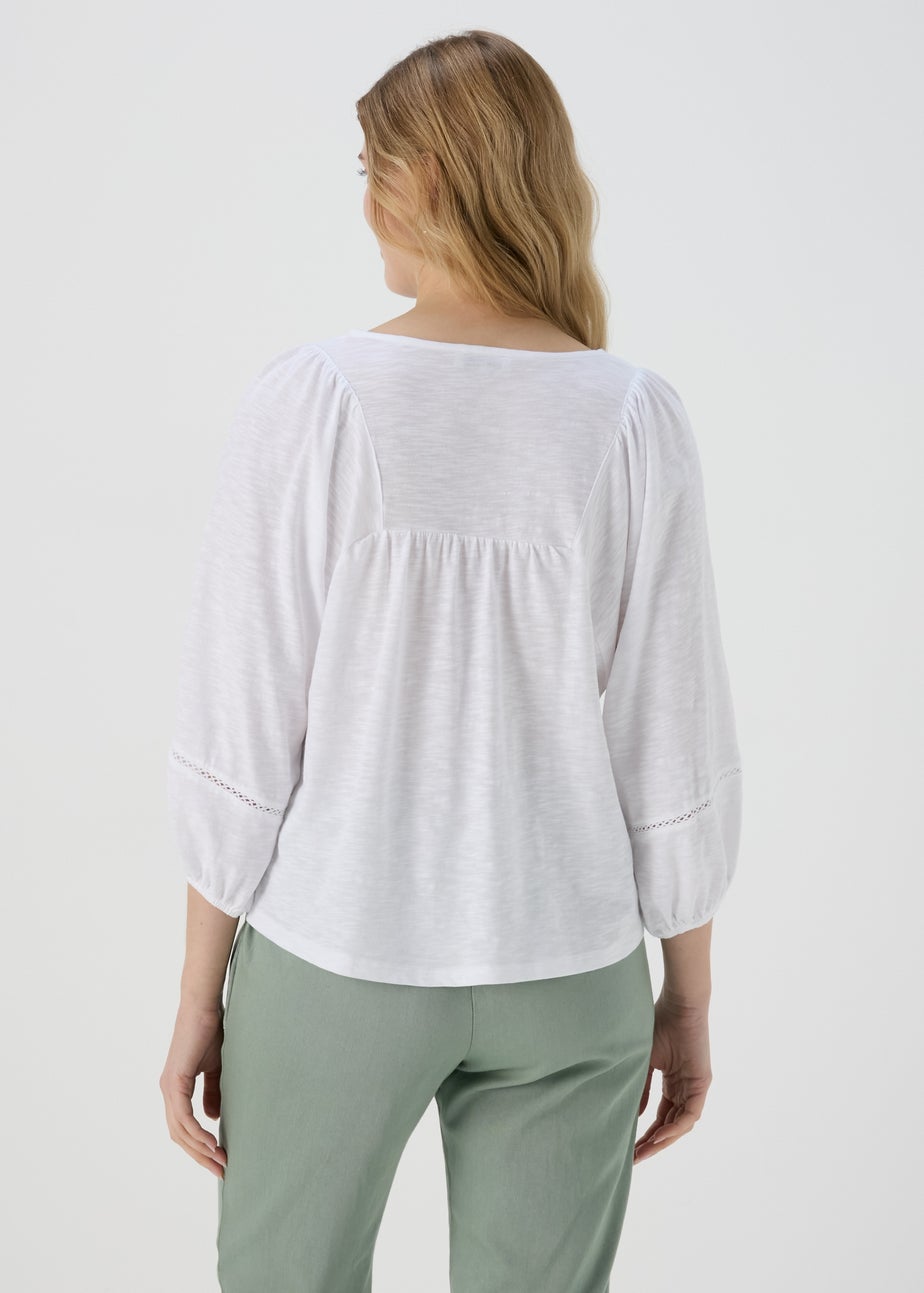 Papaya White Ladder Detail 3/4 Sleeve Top