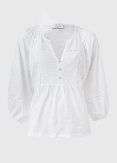 Papaya White Ladder Detail 3/4 Sleeve Top